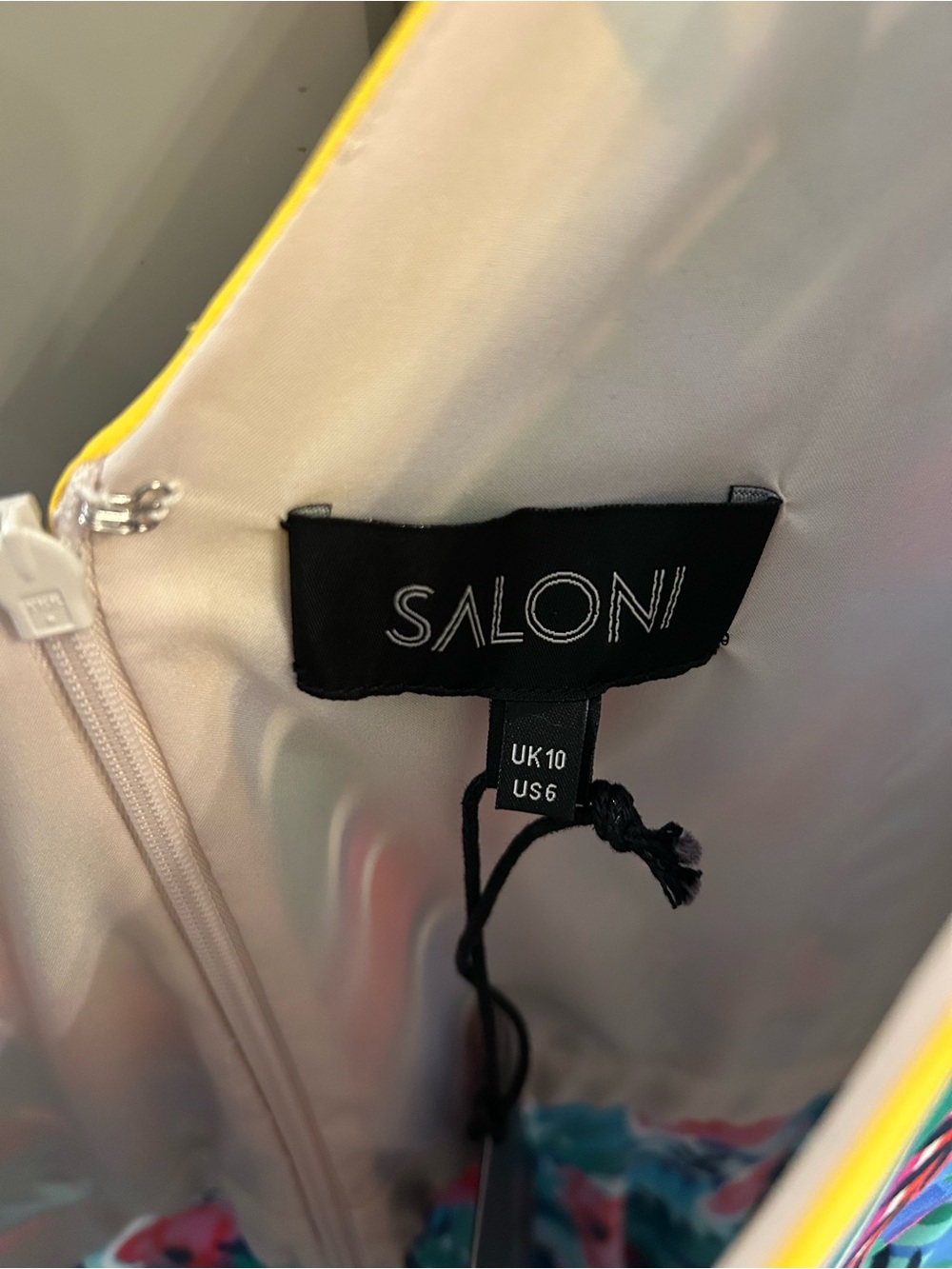🌺 NWT! SALONI Multicolor Silk V‑Neck Asymmetrical Floral Zuri Dress - Picture 5 of 11